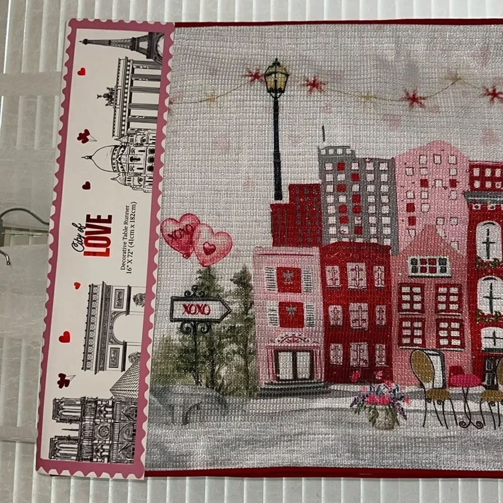 City of LOVE Paris France White Red Multi Metallic Hand Made Table Runner